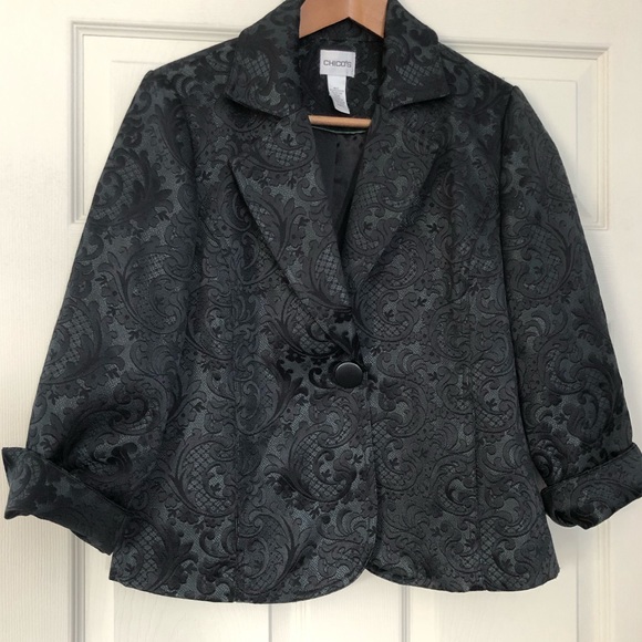 Chico's Jackets & Blazers - Chico’s green & black paisley blazer Size 4